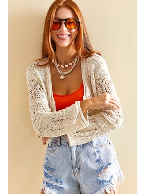 Lithe Ajurlu Crop Triko Hırka