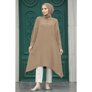 Neva Style - Asimetrik Detaylı Vizon Tesettür Tunik 615V