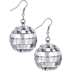 Disko Topu Küpe Gümüş Ayna Topu Küpe Kadınlar ve Kızlar Için Dans Partisi Kostüm Aksesuarları (Yurt Dışından)