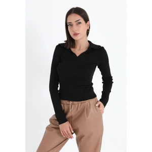 Uzun Kol Polo Yaka Triko - Siyah