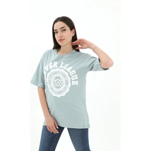 Bisiklet Yaka Denver Leagune Baskılı T-Shirt - Mint Yeşili