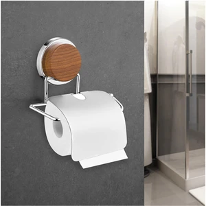 Okyanus Home Ahşap Desenli Magic Fix Sihirli Yapışkan Krom Kapaklı Wc Kağıtlık