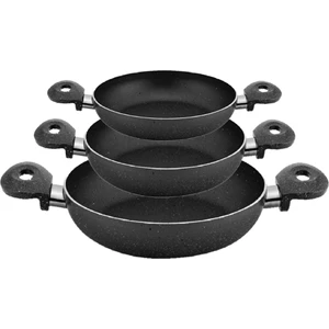 18-20-22cm Çift Kulp Siyah Granit 3 Lü Omlet/Sahan Tava Seti