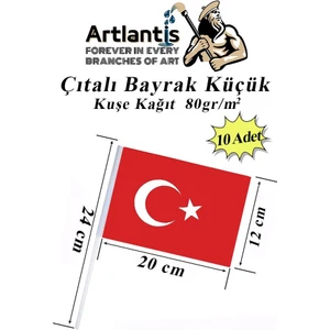 Çıtalı Bayrak Kağıt 20X12 cm 10 Adet Ay Yıldızlı Türk Bayrağı Çıtalı Sopalı Küçük Bayrak Plastik Çubuklu Bayrak