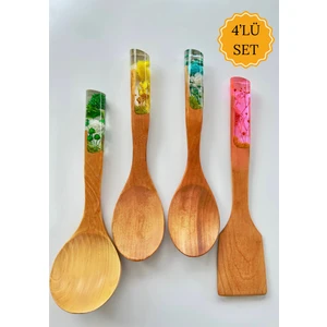 Colorful Serisi - El Yapımı Bambu Kaşık Seti-Ahşap Kaşık - 4'lü Set