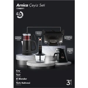 ST90011 Siyah Eko 4'lü Çeyiz Seti ; Çay Makinası + Kahve Makinası + Blender Seti + Tost Makinası