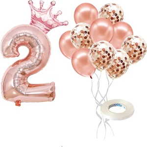 Patladı Gitti Rakam Rose Gold Folyo Balon, Kral Tacı ve Konfetili Rose Gold Balon