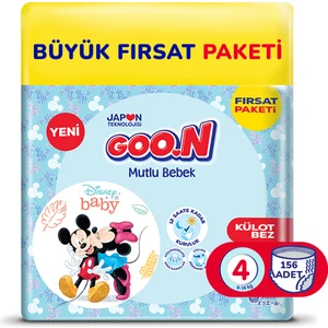 Goo.n Mutlu Bebek 4 Numara Külot Bebek Bezi Büyük Fırsat Paketi - 12 Saat Kuruluk - 156 Adet