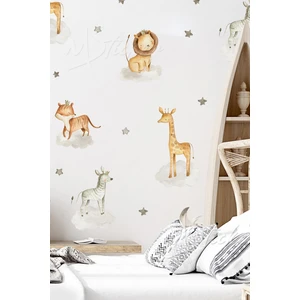 Sevimli Safari Hayvanları ve Gri Yıldızlar Çocuk Bebek Odası Cam Duvar Sticker Seti