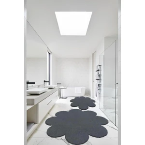 Balat Halı 2'li Koyu Gri Banyo Paspası Banyo Halısı Peluş Post Halı Klozet Takımı 60 x 60 - 80 x 80 cm