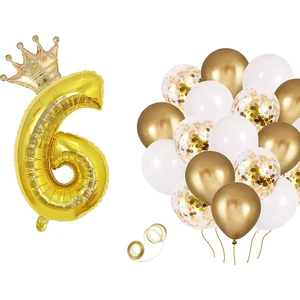 Patladı Gitti Rakam Gold Folyo Balon, Kral Tacı ve Konfetili Gold Balon Seti