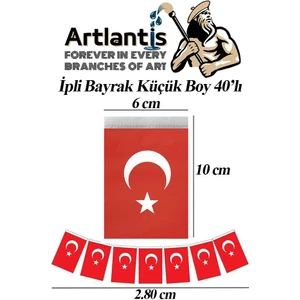 Ipli Bayrak Küçük Boy 40'lı 6X10CM 1 Paket Türk Bayrağı Kağıt Ipli Sıralı Ayyıldız Bayrak Sınıf Süsü Okul Bayram
