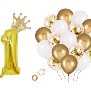 Patladı Gitti Rakam Gold Folyo Balon, Kral Tacı ve Konfetili Gold Balon Seti