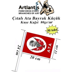 Çıtalı Ata Bayrak Kağıt 20X12 cm 50 Adet Atalı Bayrak Çıtalı Sopalı Küçük Bayrak Plastik Çubuklu Bayrak