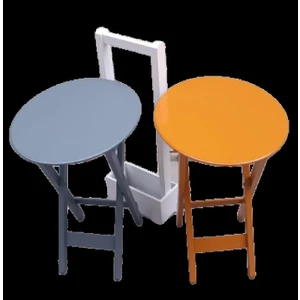 Bengi Ticaret Çanta Zigon Sehpa Oval Model Ikili Takım Ahşap Mdf Hardal ve Gri Renk Uyumu El Yapımı