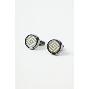 ALTINYILDIZ CLASSICS Erkek Gri-beyaz Metal Özel Hediye Kutulu Kol Düğmesi