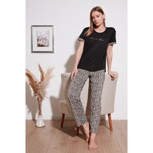 Bambu Karışımlı Yumuşak Dokulu Bisiklet Yaka Pijama Takımı Bayan Pijama Takımı 6097605