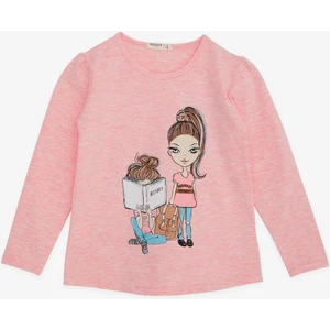 Kız Çocuk Uzun Kollu Tişört Kız Bakılı 4-9 Yaş, Somon Melanj