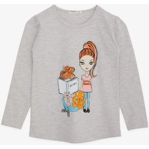 Kız Çocuk Uzun Kollu Tişört Kız Bakılı 4-9 Yaş, Bej Melanj