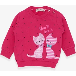 Kız Bebek Sweatshirt Mutlu Kedicikler 4 Ay-1.5 Yaş, Fuşya