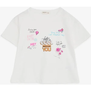 Kız Çocuk Crop Tişört Mutluluk Temalı 8-14 Yaş, Ekru