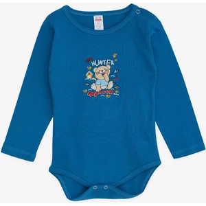 Erkek Bebek Çıtçıtlı Body Avcı Kedicik Baskılı 9 Ay-3 Yaş, İndigo