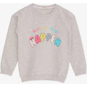 Kız Çocuk Sweatshirt Yazı Baskılı Desenli 3-7 Yaş, Bej Melanj