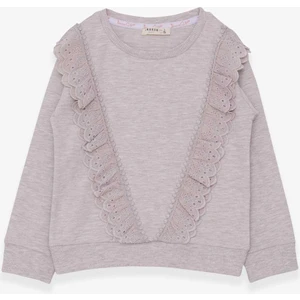 Kız Çocuk Sweatshirt Güpürlü 4-9 Yaş, Bej Melanj