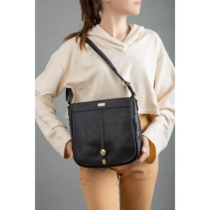 Cilt 2 Bölmeli Kapaklı Fermuarlı Siyah Kadın Omuz Çantası