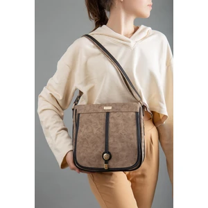 Cilt 2 Bölmeli Kapaklı Fermuarlı Vizon Siyah Kadın Omuz Çantası