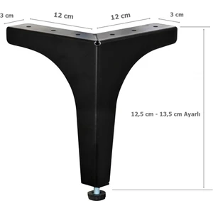 4 Adet Klas Ayak Metal 12,5 cm Mat Siyah Mobilya Koltuk Ayağı