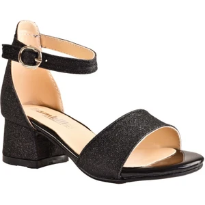 Genç Kız Çocuk Bilekten Bağlamalı Topuklu Simli Abiye Ayakkabı