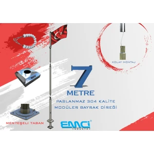 7 Metre (Mt) 304 Kalite Modüler Paslanmaz Bayrak Direği