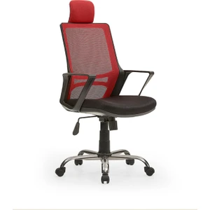 Mehmet Yaren Büro Arya2 Bilgisayar Koltuğu  - Ofis - Müdür - Büro - Çalışma Sandalyesi Kırmızı Siyah Renk Krom Ayaklı