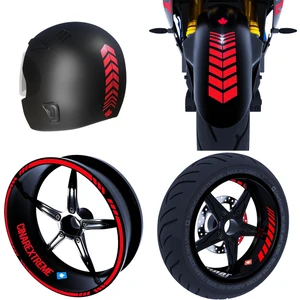 Çınar Extreme Moto Rider 4'lü Sticker Seti Reflektif Kırmızı Iç Dış Jant Şeridi Kask ve Çamurluk Çınar Extreme