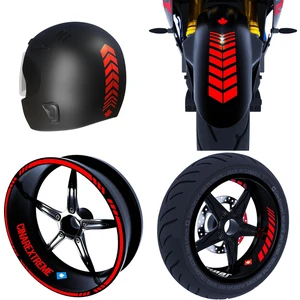 Çınar Extreme Moto Rider 4'lü Sticker Seti Bayrak Kırmızı Iç Dış Jant Şeridi Kask ve Çamurluk Çınar Extreme