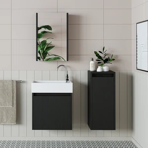 Ayaksız Tek Kapaklı Lavabolu 50 cm Banyo Dolabı+Aynalı Üst Dolabı+Boy Dolabı