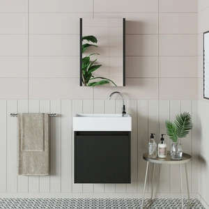 Ayaksız Tek Kapaklı Lavabolu 50 cm Banyo Dolabı+Aynalı Üst Dolabı