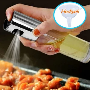 Sprey Yağdanlık Huni Hediyeli Sprey Cam Şişe Zeytinyağı, Sirke, Yağ Püskürtücü Yağdanlık 100 ml