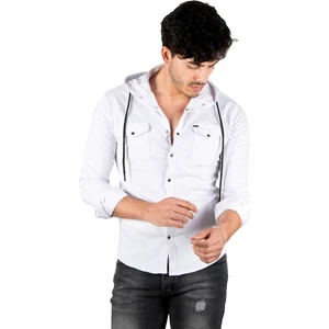 Kapüşonlu Cepli Slim Fit Likralı Kot Gömlek 2300396