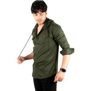 Kapüşonlu Cepli Slim Fit Likralı Kot Gömlek 2300396