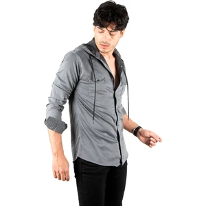 Kapüşonlu Cepli Slim Fit Likralı Kot Gömlek 2300396