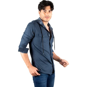 Kapüşonlu Cepli Slim Fit Likralı Kot Gömlek 2300396