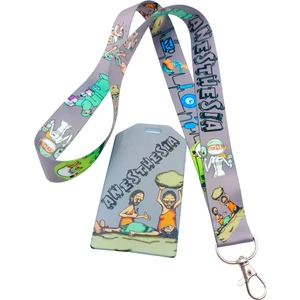 Ciccibicci Shop  Gri Zeminli Karikatür Anestezi  Boyun Askı İpi Ve Silikon Dikey Kart Tutucu