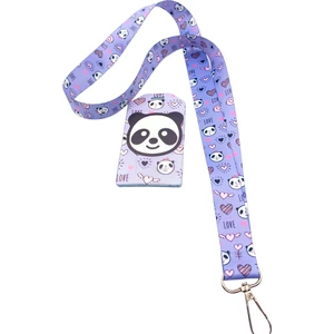 Ciccibiccishop lila Zemin Panda Boyun Askı Ipi ve Silikon dikey Kart Tutucu