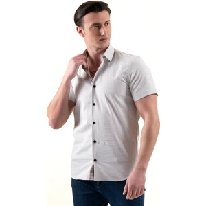 Exve Exclusive Gri Yaka Içi ve Göğüs Bej Ekose Detaylı Slim Fit Kısa Kollu Yazlık Gömlek