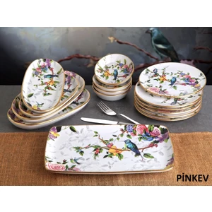 Flora 15 Parça Seramik Kahvaltı Pasta Sunum Tabağı Takımı Set