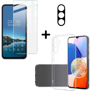 Samsung Galaxy A24 ile Uyumlu Kılıf Şeffaf Temperli Kırılmaz Cam Ekran ve Kamera Lens Koruyucu Seti