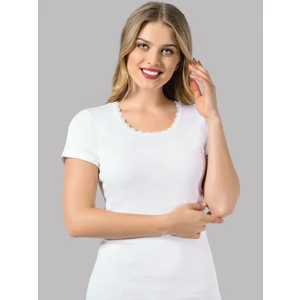 4 Adet Pamuk Penye Ribana Bayan Beyaz Renkli Kısa Kollu FANILA-525