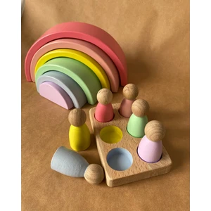 Waldorf 6 Parçalı Gökkuşağı, 6 Lı Peg Bebek Tabla Seti Pastel Renk Eşleştirme